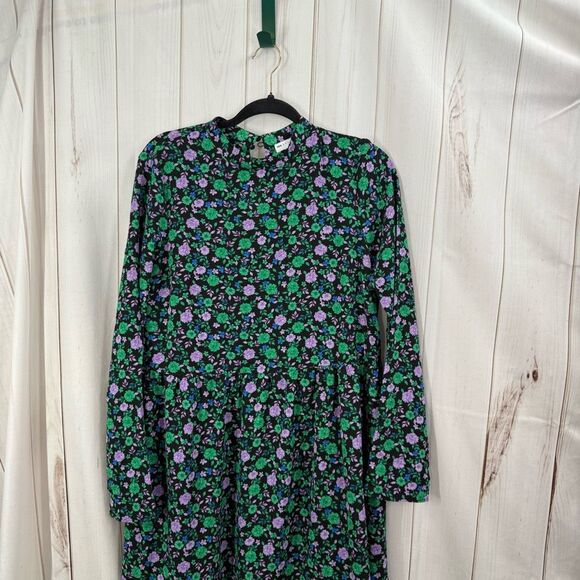 ASOS Design Women’s 8 Black Purple Floral Ruffle Tiered Dress New - Picture 1 of 7